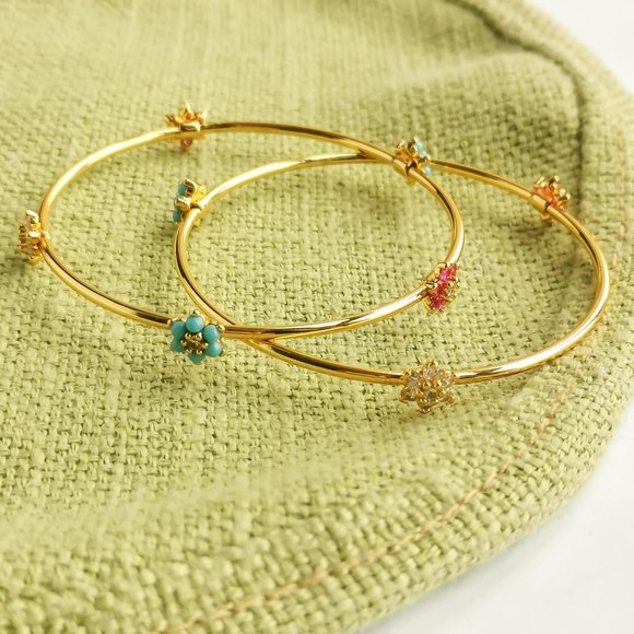 BRAND NEW Kate Spade Myosotis Flower Bangle Set in Gold
